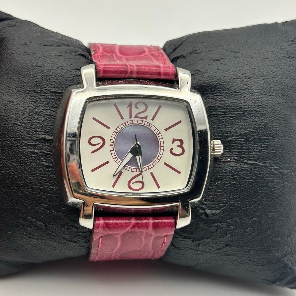 Faded Glory Square Face Dial Silver Tone Pink Band Women’s Watch Working